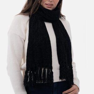 Style & Co Black Chenille Fringe Trim Oblong Cozy Winter Scarf - NWT